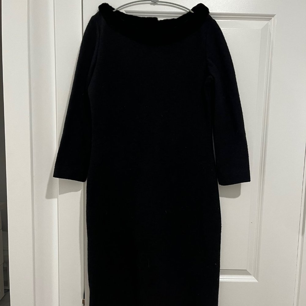 GEORGES RECH of Paris Black Sheath with Fur Trim